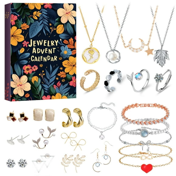 Calendario de Adviento con forma de puplat 2024 con conjunto de joyas para mujer, 24 piezas