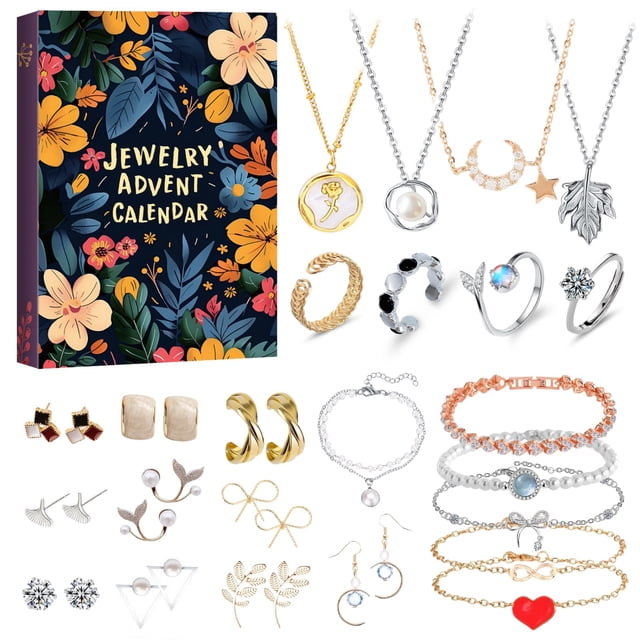 Calendario de Adviento con forma de puplat 2024 con conjunto de joyas para mujer, 24 piezas