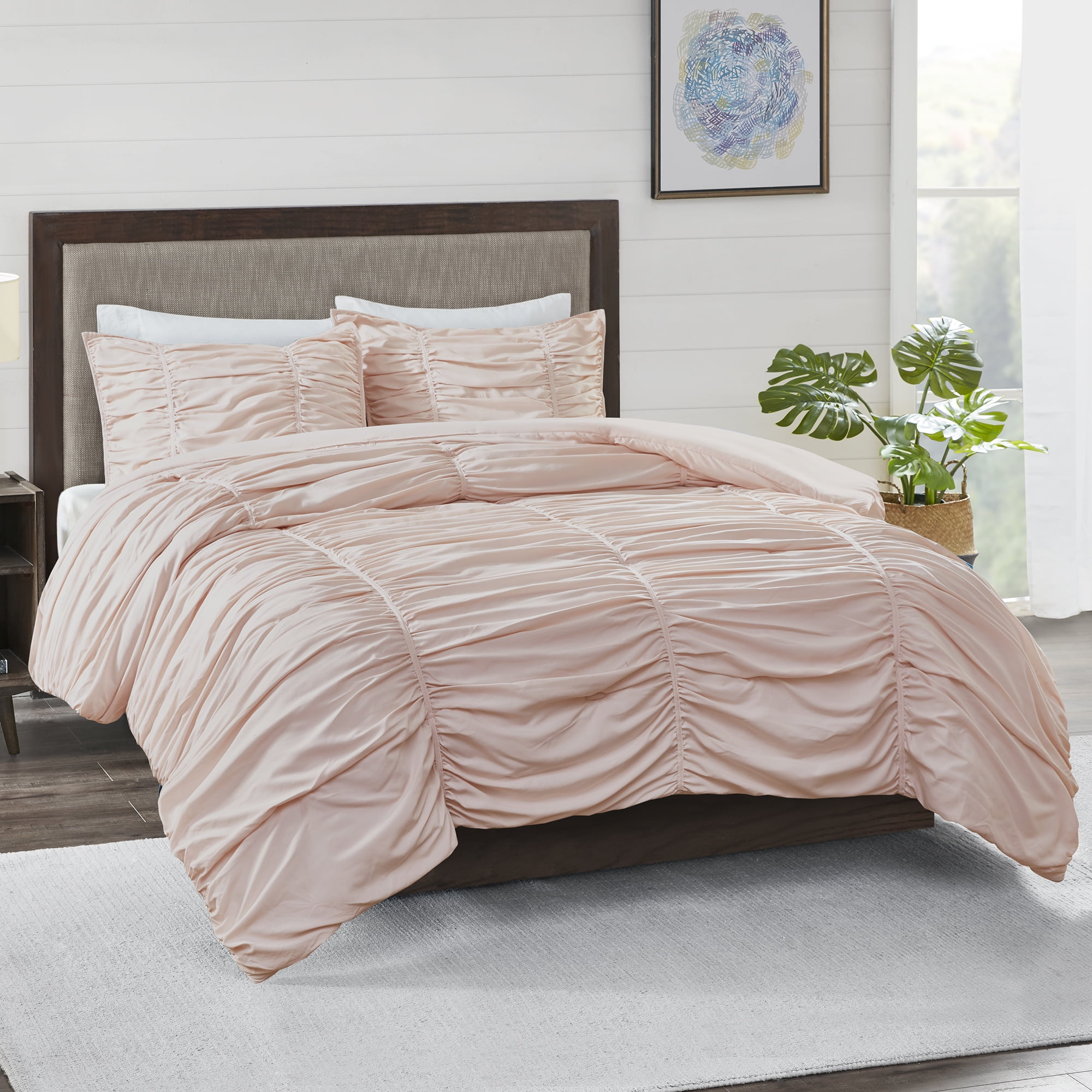Better Homes and Gardens Jaden Ruched Blush 3Piece Comforter Set, King