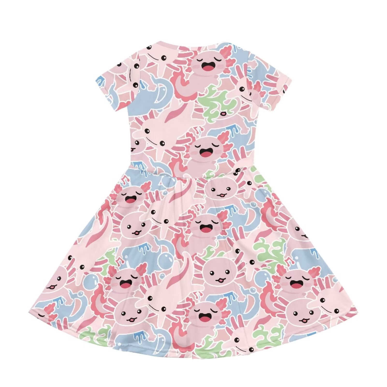 Uourmeti Axolotl Toddler Girls Dresses Summer Cute Short Sleeve Swing Dress Casual Loose Crewneck Knee A-Line Dresses with Pockets Sundresses
