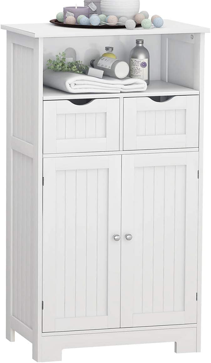 AngLink Bathroom Floor Cabinet White Freestanding 2 Doors and 2 Drawers ...