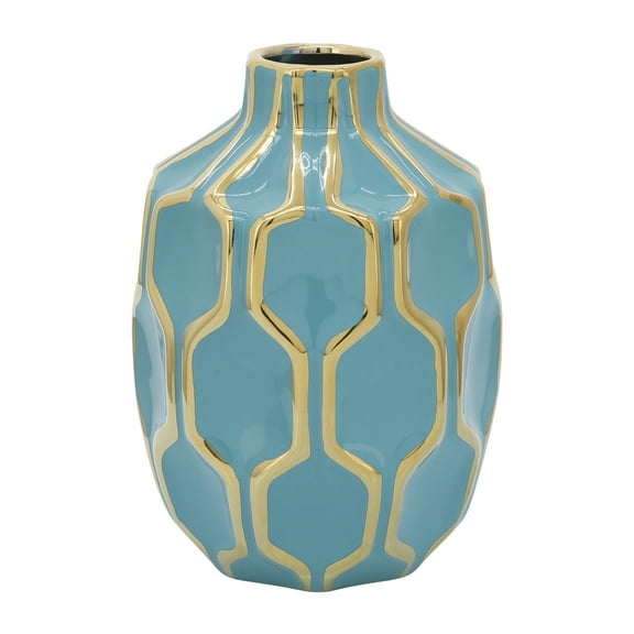 Sagebrook Home Ceramic Vase 8", Turquoise/gold