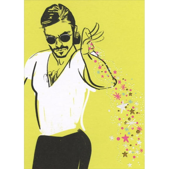 Designer Greetings Man Sprinkling Stars on Green Background Funny / Humorous Birthday Card