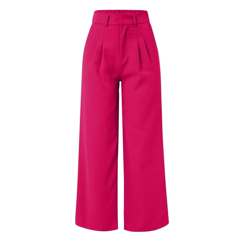 plus size red dress pants Lroveb Dress Pants for Women Plus Size, High Waisted Wide Leg Lightweight Tailored Premium Fabric Pants Womens Casual With Pockets Watermelon Red,