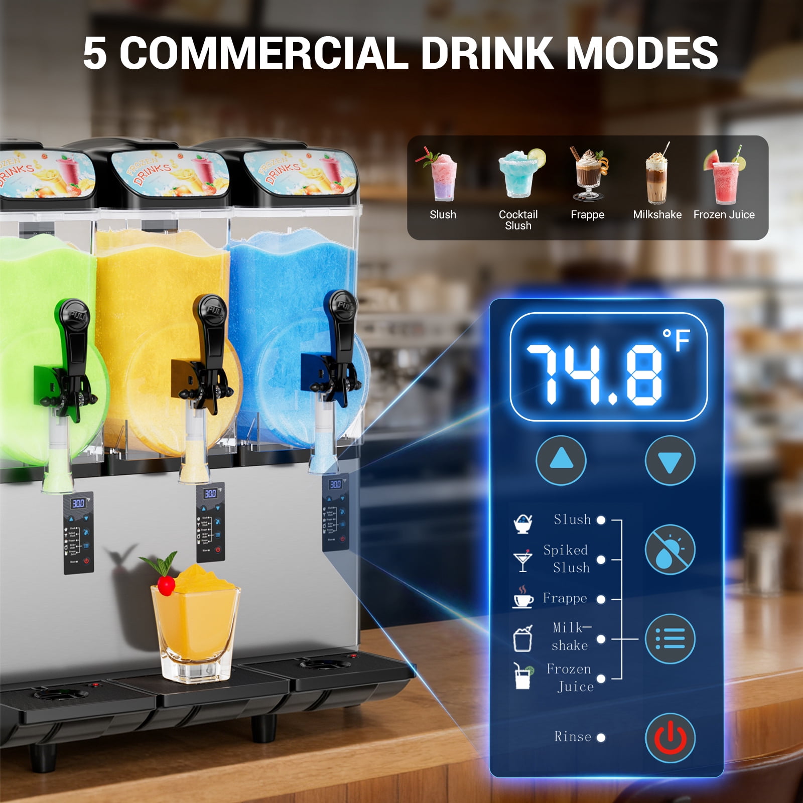 Slushie Machine Commercial, 4Gal×3 Tanks Frozen Drink Machine, 110V Stainless Steel Margarita Slushie Maker for Restaurant Bar Home Party Cocktail Alcohol Beverage Wine, 12Gal/45L