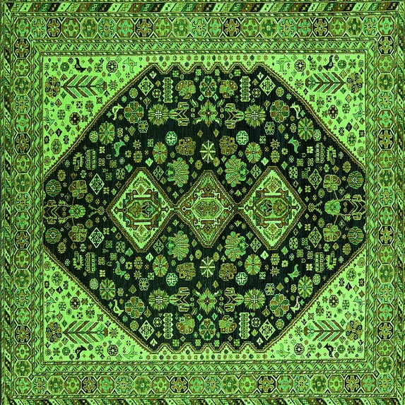 Ahgly Company Indoor Square Oriental Green Industrial Area Rugs, 8' Square