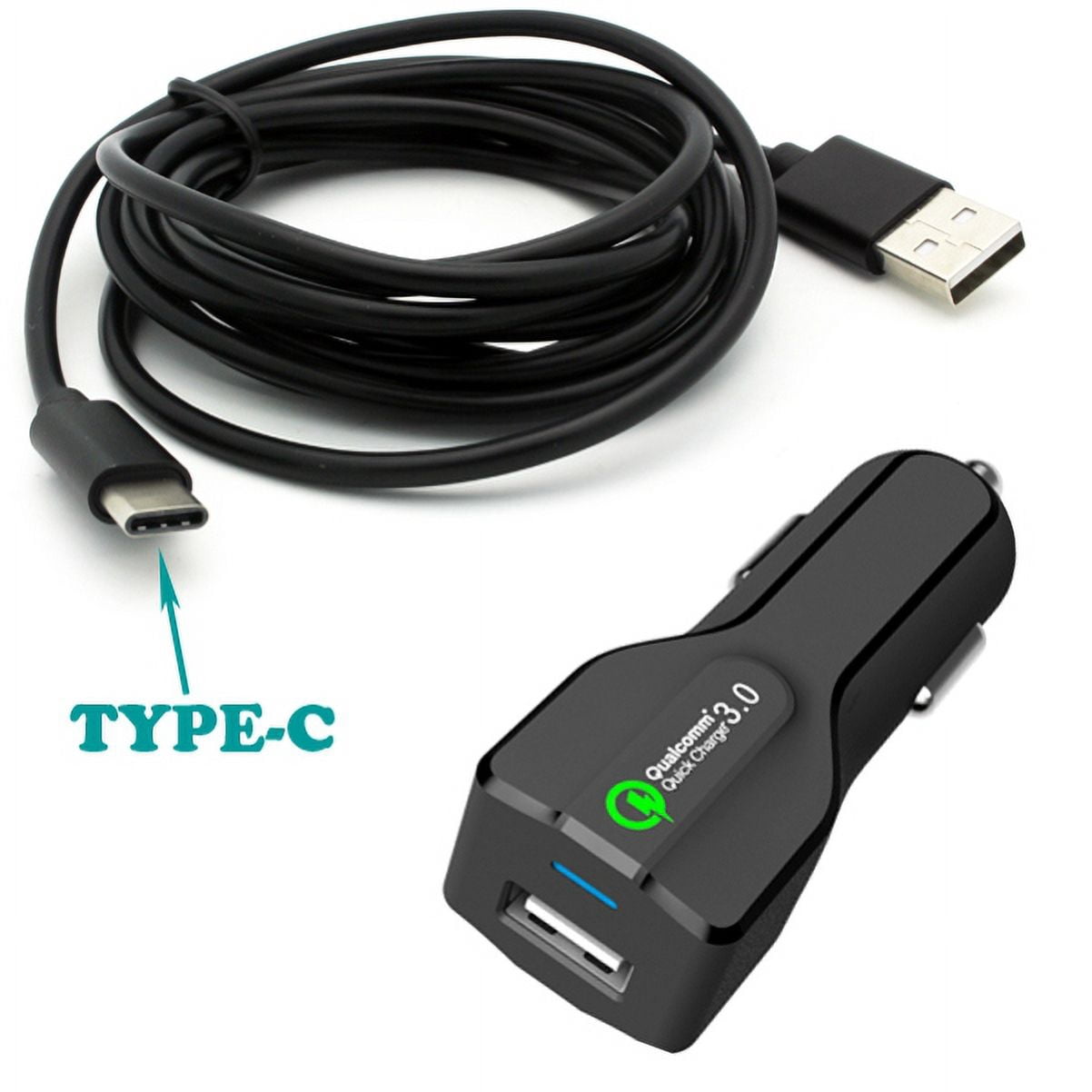 24W Fast Car Charger for Galaxy A51, A01 Phones - 2-Port USB 6ft Cable Type-C Turbo Charge DC Socket Power Adapter USB-C Cord D7W for Samsung Galaxy A01 / A51