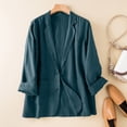 thumbnail image 3 of Women's Linen Blazer Jacket Lightweight Button Lapel Casual Long Sleeve Work Office Summer Jackets Womens Loose Casual Blazer with Pocket, 3 of 6