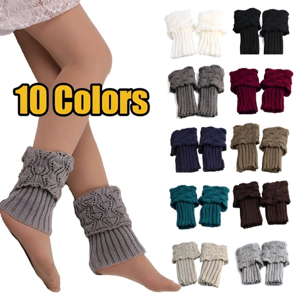 TELOLY 2026 New 1 Pair Women'S Crochet Boot Cuffs Autumn Spring Short Socks Toppers Women Crochet Knit Shell Elastic Leg Calf Warmers