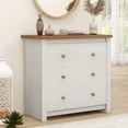thumbnail image 2 of YIGOBUY Farmhouse 3 Drawer Dresser for Bedroom, Tall Modern Chest of Drawers, Wood Oak Storage Chest for Bedroom, Hallway, Living Room Closet Dressers Chest, Tall Nightstand, Off White, 2 of 6