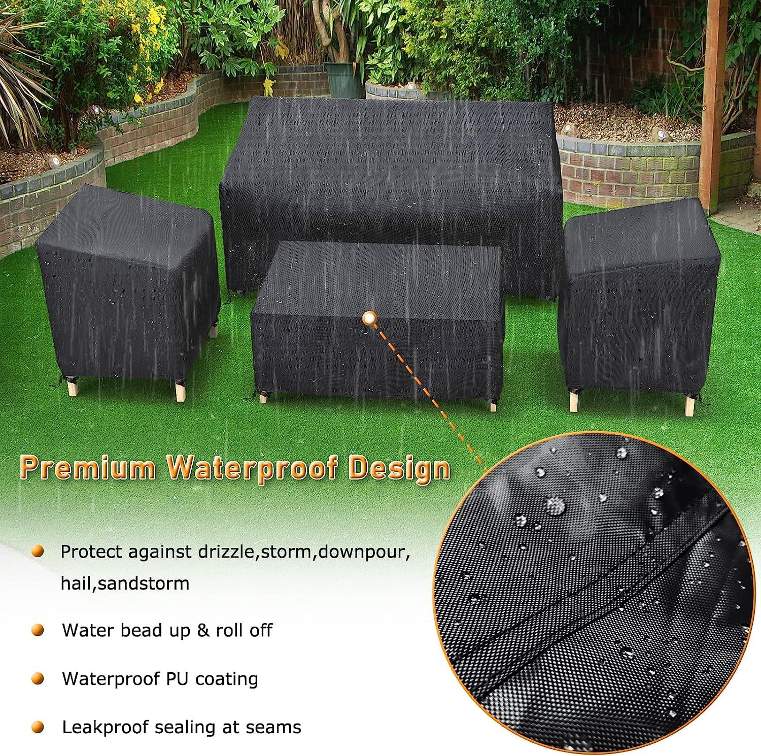 STARTWO Outdoor Patio Furniture Cover Waterproof 4-Piece Set for Chairs 32in, Loveseat 56in, Coffee Table 45in, Heavy Duty 500D, Black
