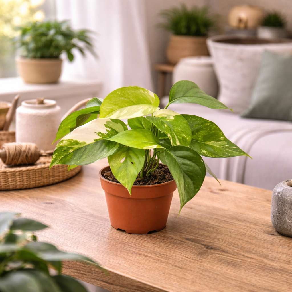 Pothos Albo Variegata Live Plant for Indoor | Different Houseplants in 4'' & 6'' Pot | Real House Plant for Living Room, Office, Desk & Bathroom | Epipremnum pinnatum