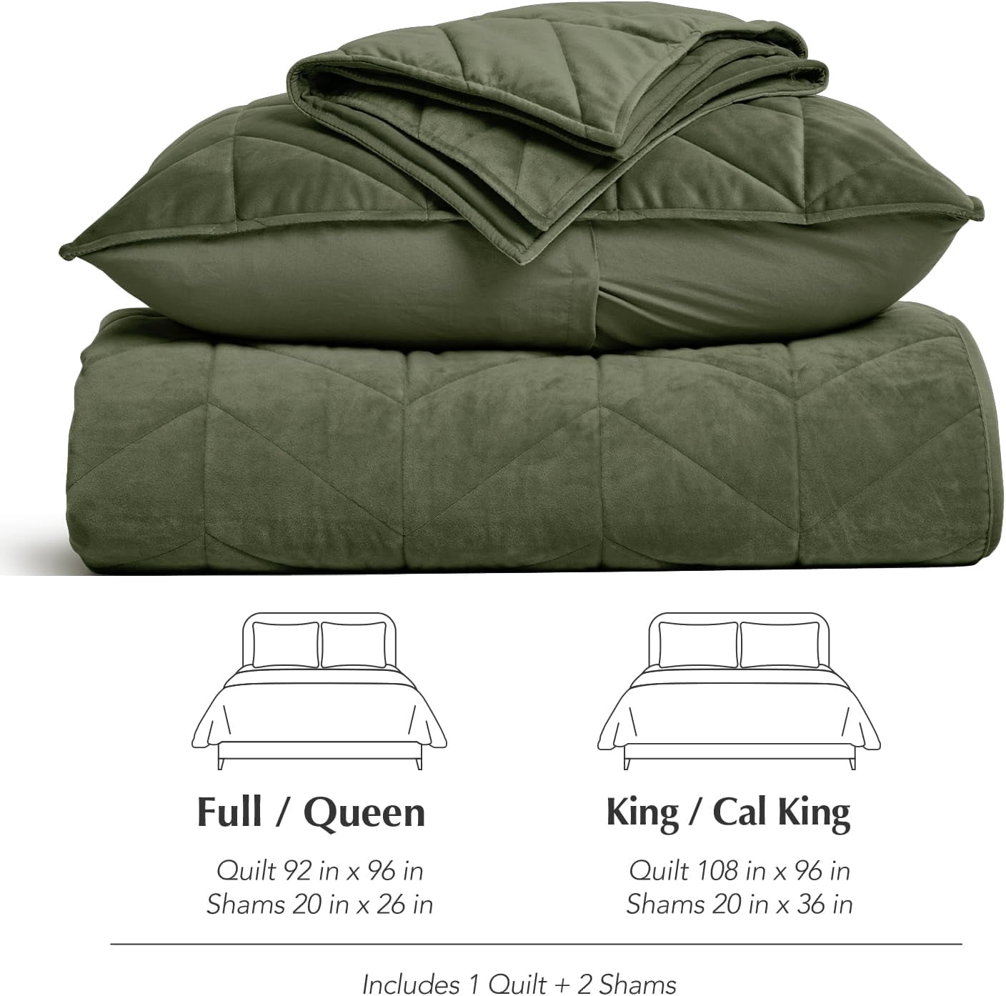 EVERGRACE 3 Pieces Luxurious Queen Velvet Quilts, Ultra Soft Lightweight Velvet Comforter Set, Matelasse Oversized Bedspread Coverlet for All Season with 2 Shams, Olive Green, 92''x96''