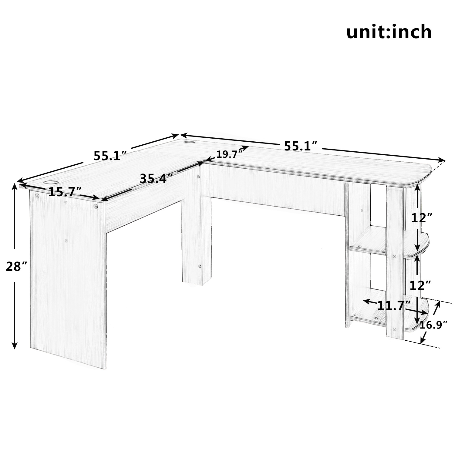 L-Shapped Desk Office with Storage Shelf, PC Table Workstation Writing Table L-Shapped Desk Office with Storage Shelf, PC Table Workstation Writing Table