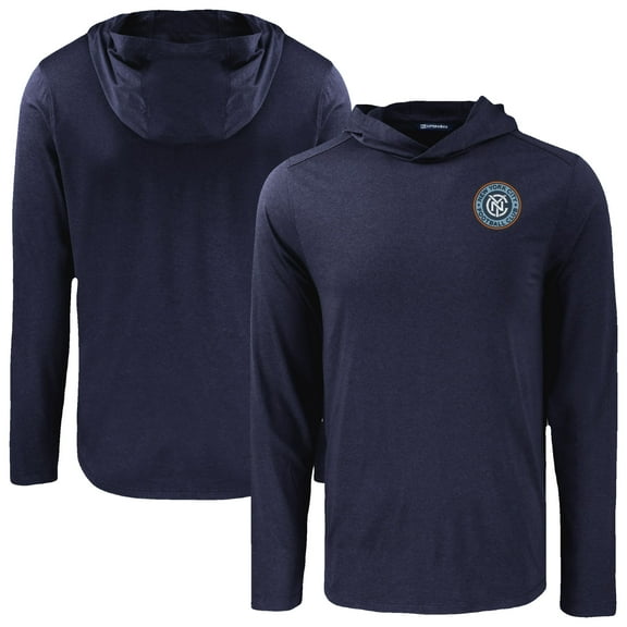 Men's Cutter & Buck Navy New York City FC Coastline Epic Comfort Eco Recycled Long Sleeve Hoodie T-Shirt
