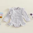 thumbnail image 2 of QJUHUNG Kid Baby Girls One Piece Swimsuit Long Sleeve Zipper Swimwear Ruffle Rashguard Bathing Suits Beachwear, 2 of 9