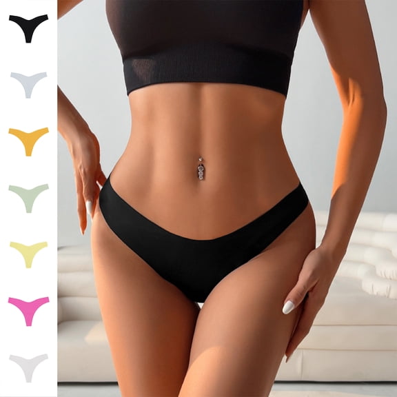 Lunuaoe Women's Ribbed "LOVE" Waistband Thong, Sporty Cotton T-Back Panties, Low Rise Seamless Yoga Underwear