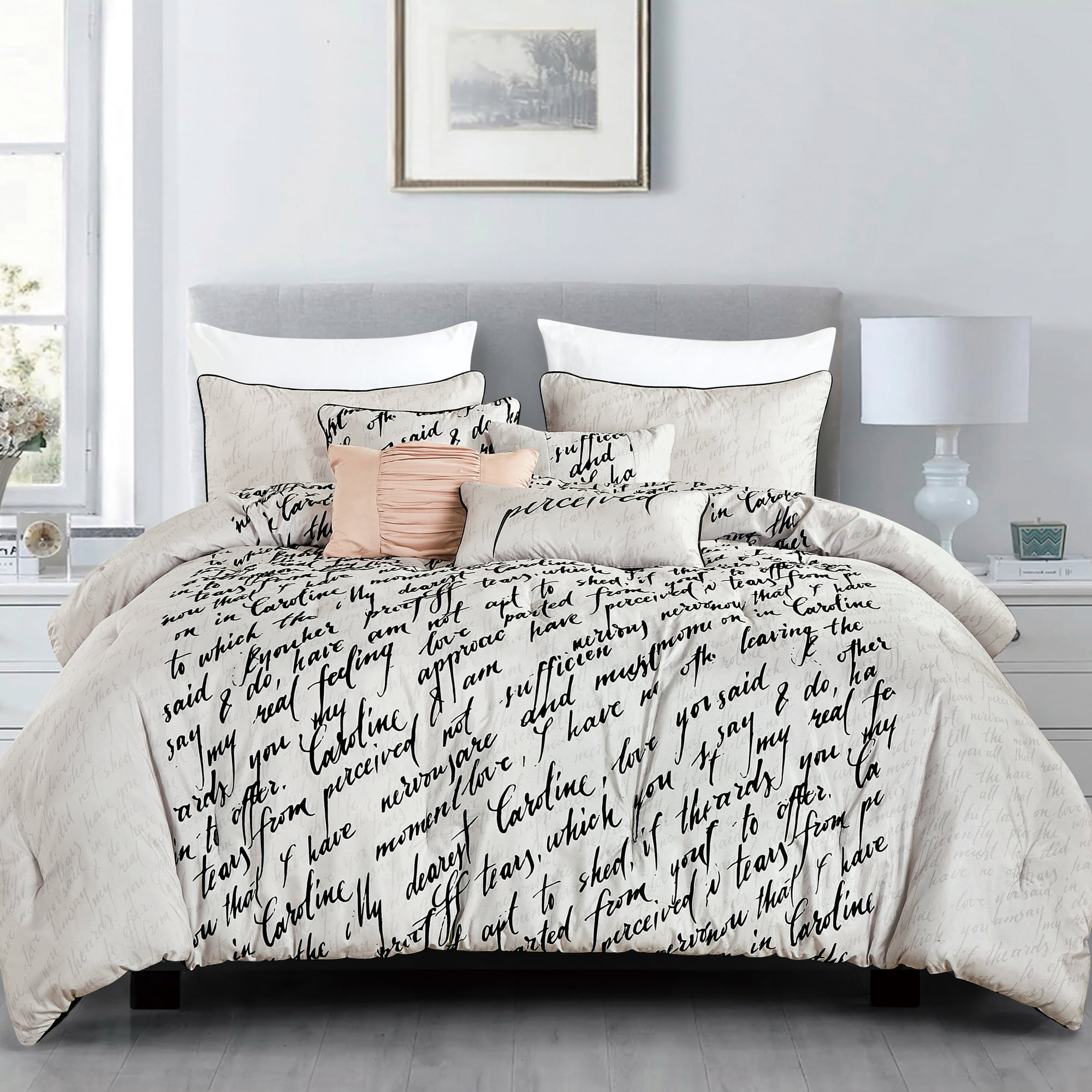 EvJK 7-Piece Comforter Set – Decorative Polyester, Breathable, Soft & Cozy, Decorative Bedding Set – Queen