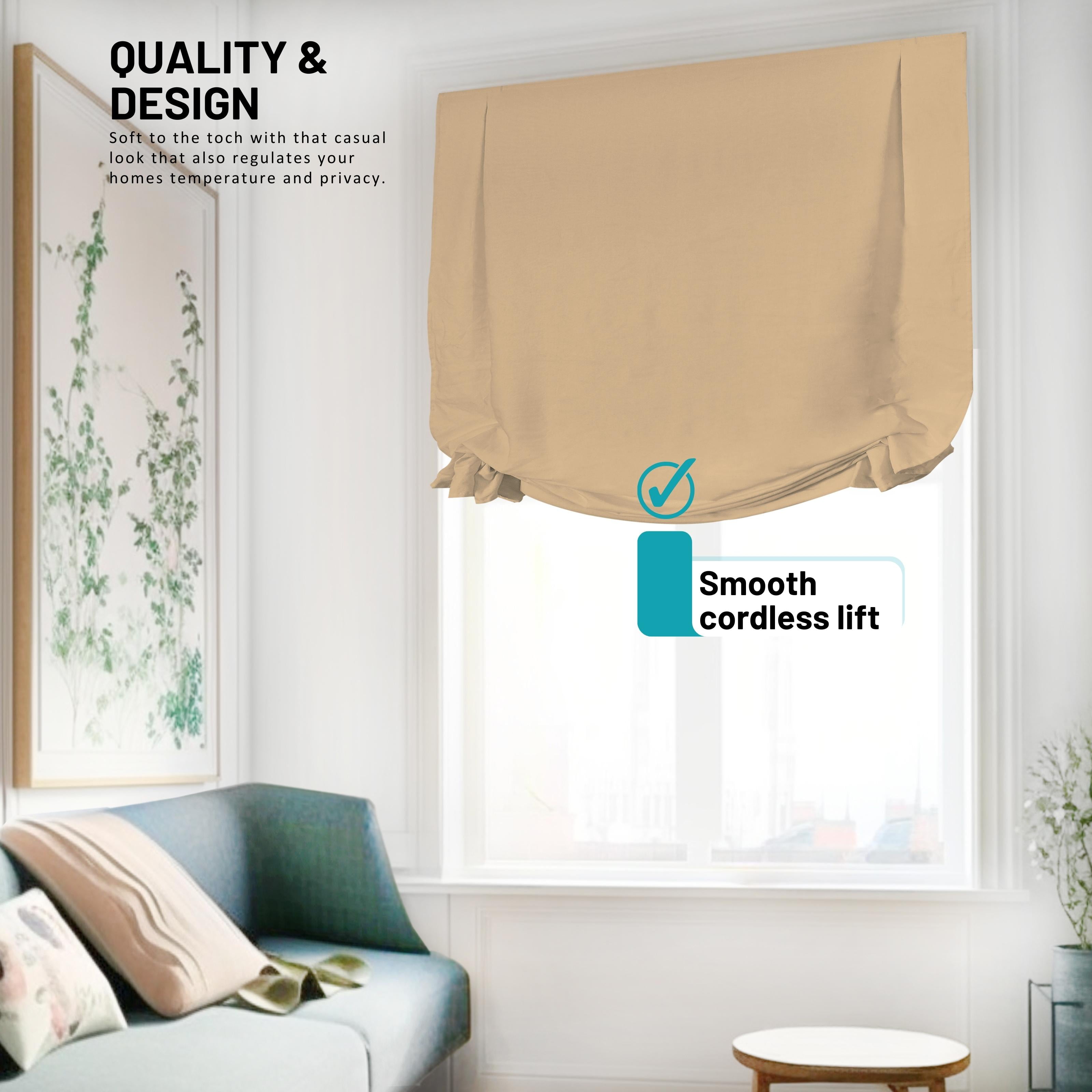 Chicology Cordless Roman Shades, Khaki (Tulip), 23"W X 64"H