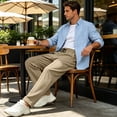 thumbnail image 5 of GrmtClth Mens Casual Pants for Men Elastic Waist Drawstring Lightweight Summer Loose Beach Straight Leg Pants with Pockets Khaki L, 5 of 9
