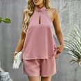 thumbnail image 1 of WILLBEST Pantalons pour Femmes Couleur Unie Printemps Col Ruff Sans Manches Haut Shorts Grande Taille Mode Décontractée Costume Coupe Droite Pantalons Cargo, 1 of 6