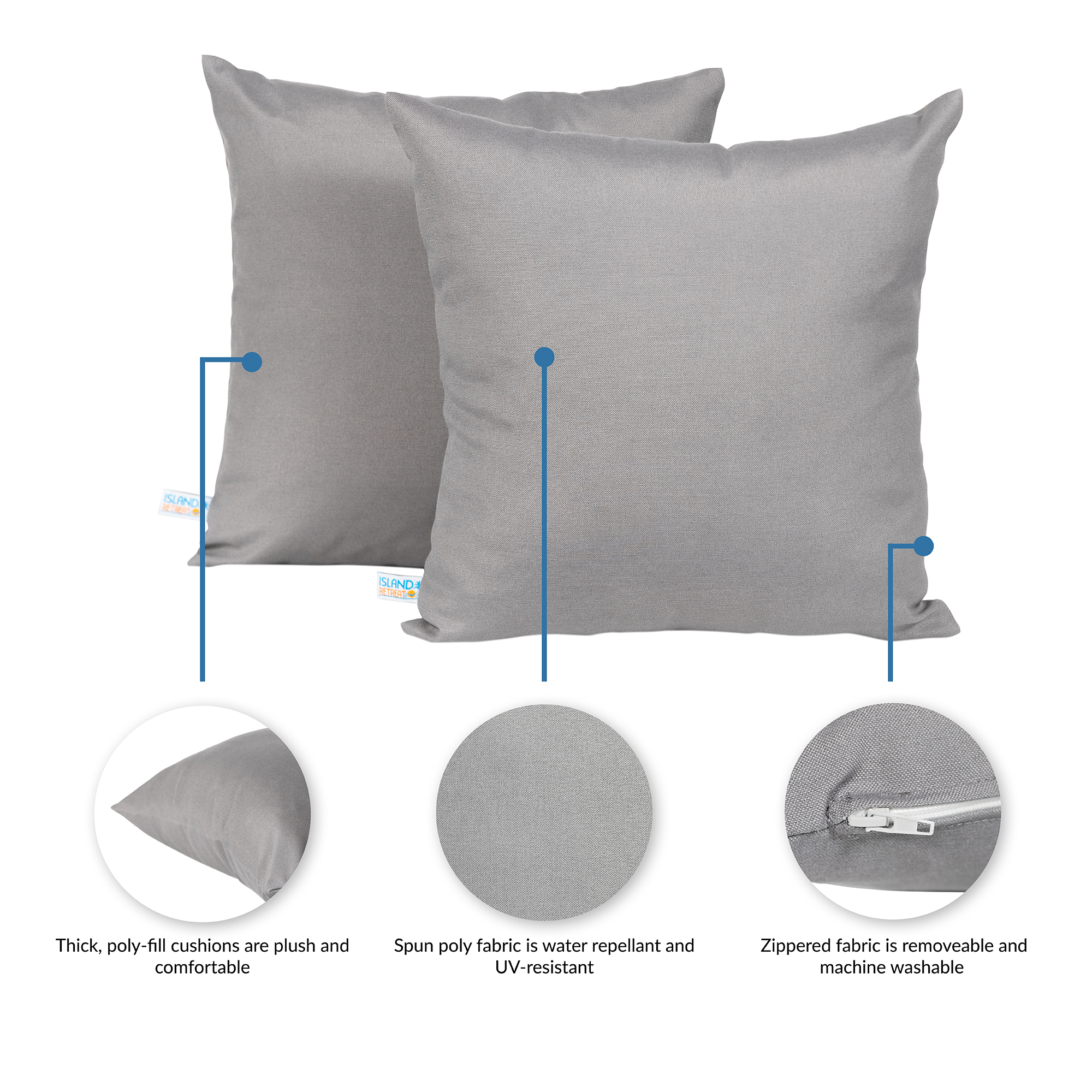 Island Retreat All-Weather Outdoor Throw Pillow - Slate Grey - Set of 2