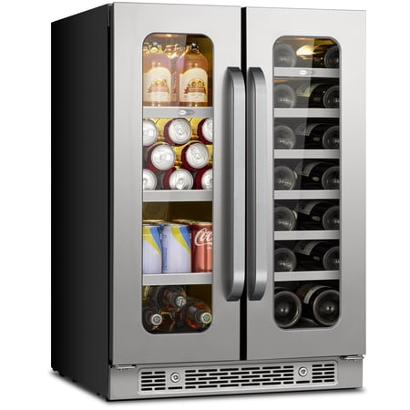Whynter Dual Zone Wine Cooler Refrigerator 24 Inch, 20-Bottle & 60-Can Capacity, Freestanding Beverage Fridge with Glass Door for Home Bar, Office, Kitchen