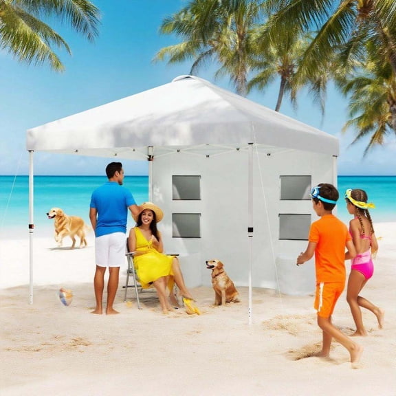 Patio Canopies, 10x 10 ft party tent w/ Sidewall with Height Adjustable Instant Sun Shelter w/ Storage Pockets, White, White Backyard Canopies,Metal,Oxfabric Waterproof Canopies