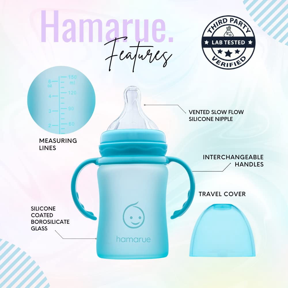 Hamarue Glass Sippy Cups for Toddlers | Silicone Coated Baby Bottles | Transition Straw Cup