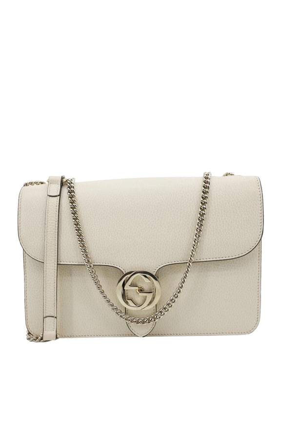 Pre-Owned Gucci Interlocking G Dollar Calfskin Top Handle Crossbody Bag Off White 510303