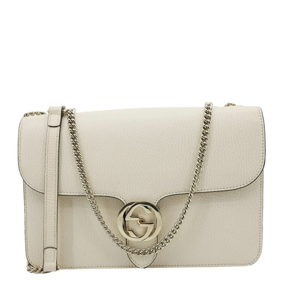 Pre-Owned Gucci Interlocking G Dollar Calfskin Top Handle Crossbody Bag Off White 510303