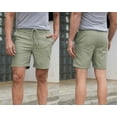 thumbnail image 3 of Dellytop Men's Linen Solid Color Shorts Casual Straight Pants Green M, 3 of 5