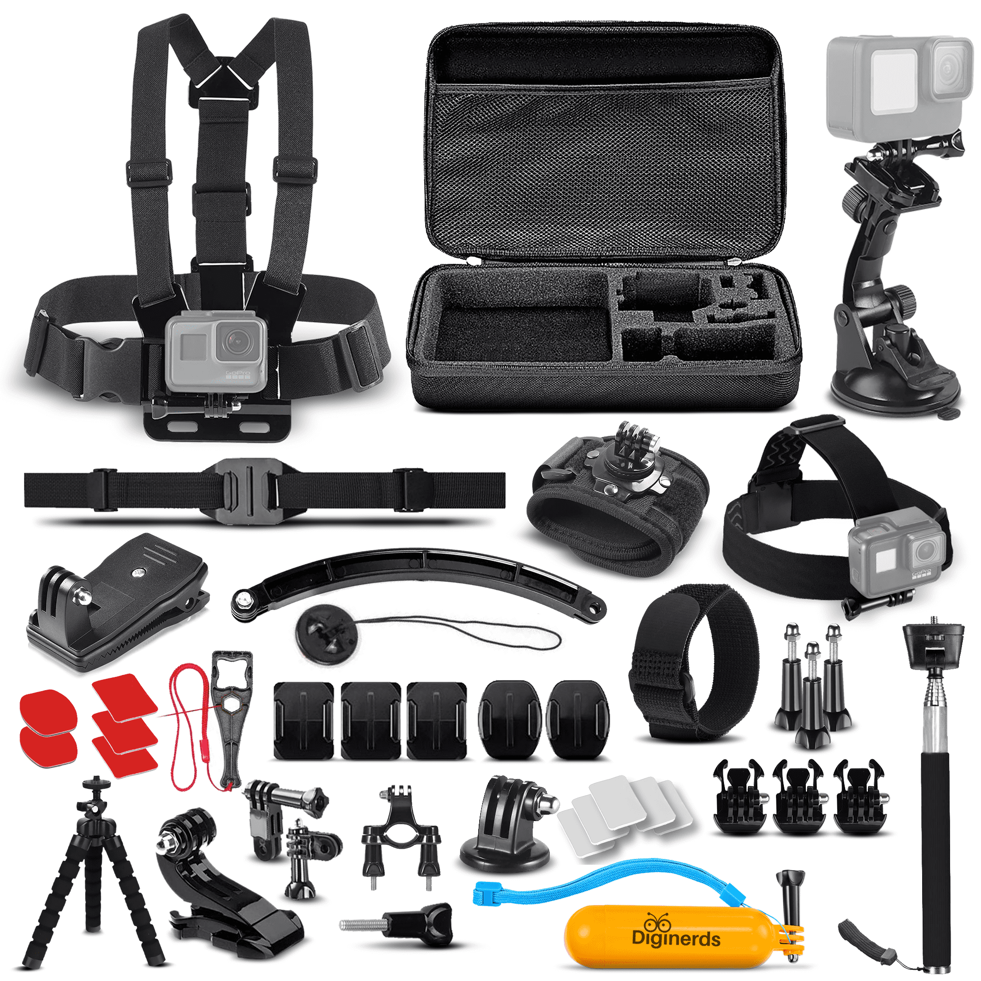 DiGiNerds 50 in 1 Action Camera Accessory Kit Compatible with GoPro Hero10/9/8/7/6/5/4, Max, GoPro Fusion, Insta360, DJI Osmo Action, AKASO, and more - Walmart.com