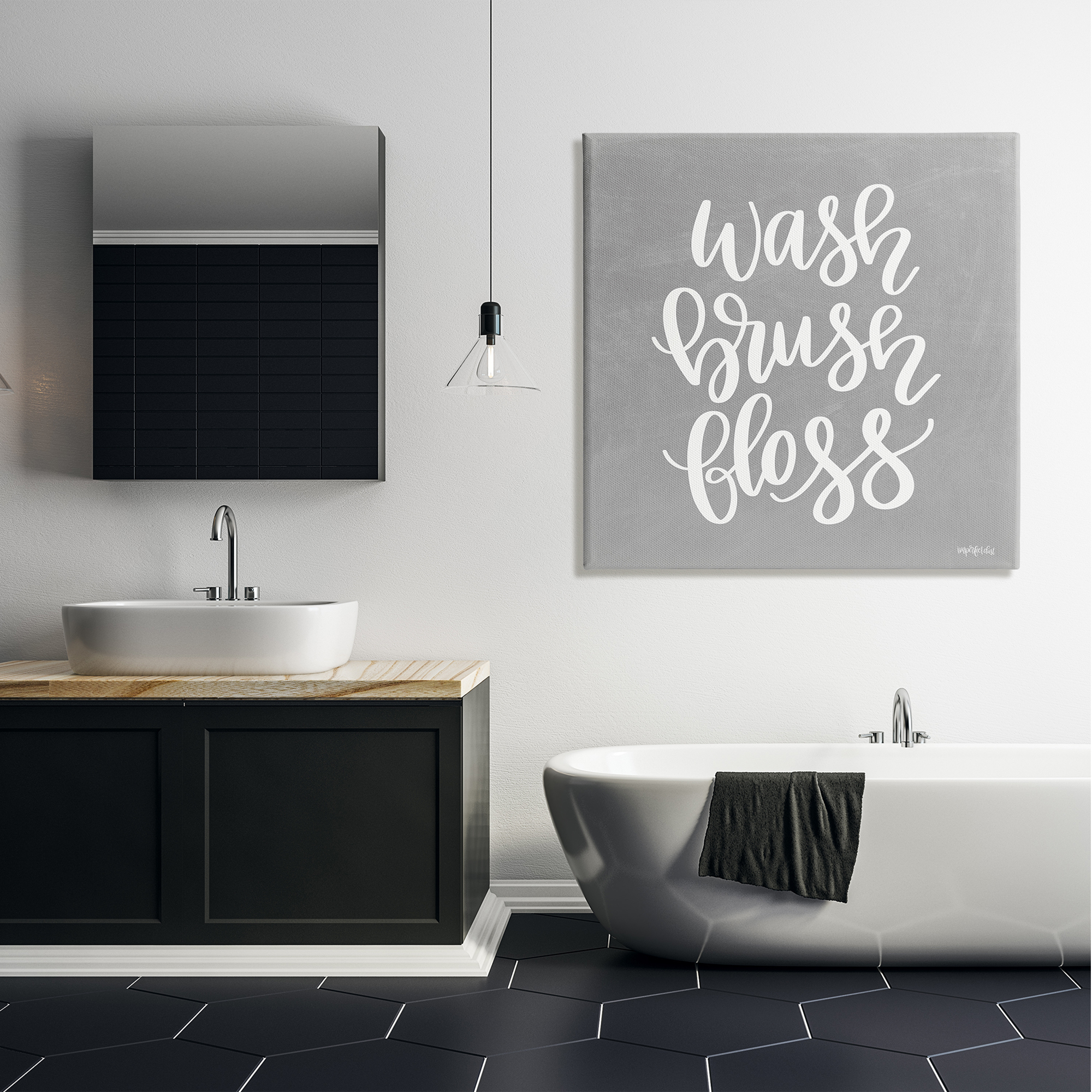 Stupell Industries Wash Brush Floss Simplistic Hygiene Reminder Textured Sign,36 x 36, Design by Imperfect Dust