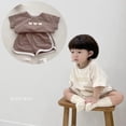 thumbnail image 4 of Camiseta con estampado de oso pequeño para niños y niñas, pantalones cortos de algodón, jersey de cuello redondo, ropa de manga corta para el hogar, trajes de 2 piezas, 4 of 5
