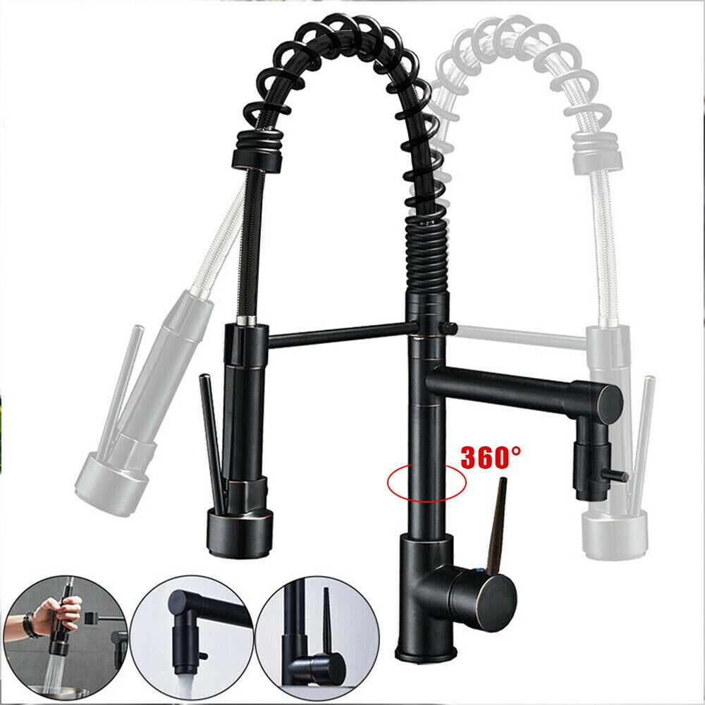 Spring Kitchen Sink Faucet Pull Down Sprayer with Cover Plate Black Bronze Mixer