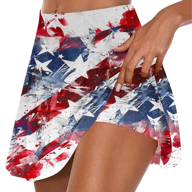 Faldas de Verano para Mujeres Falda de Tenis Atlético Plisado Estampado Hoja Elástico Pantalones Cortos de Yoga con Forro