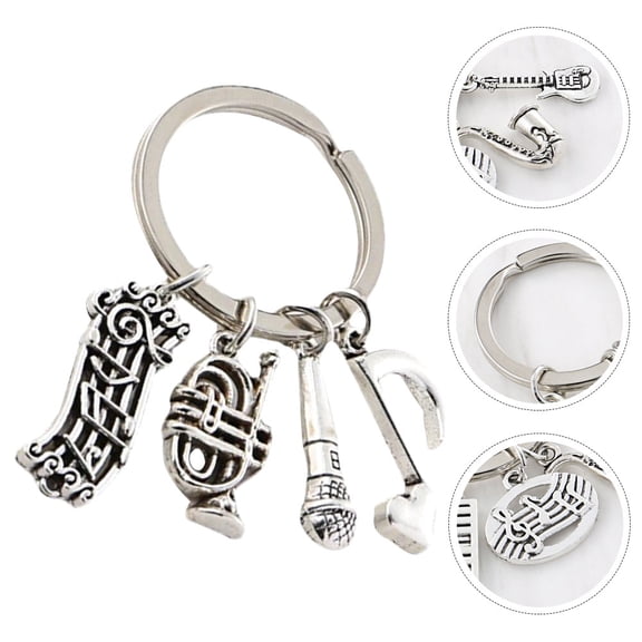 Raindrops  2 Pcs Decorative Bag Pendant Music Key Chain Musical Keys Silver