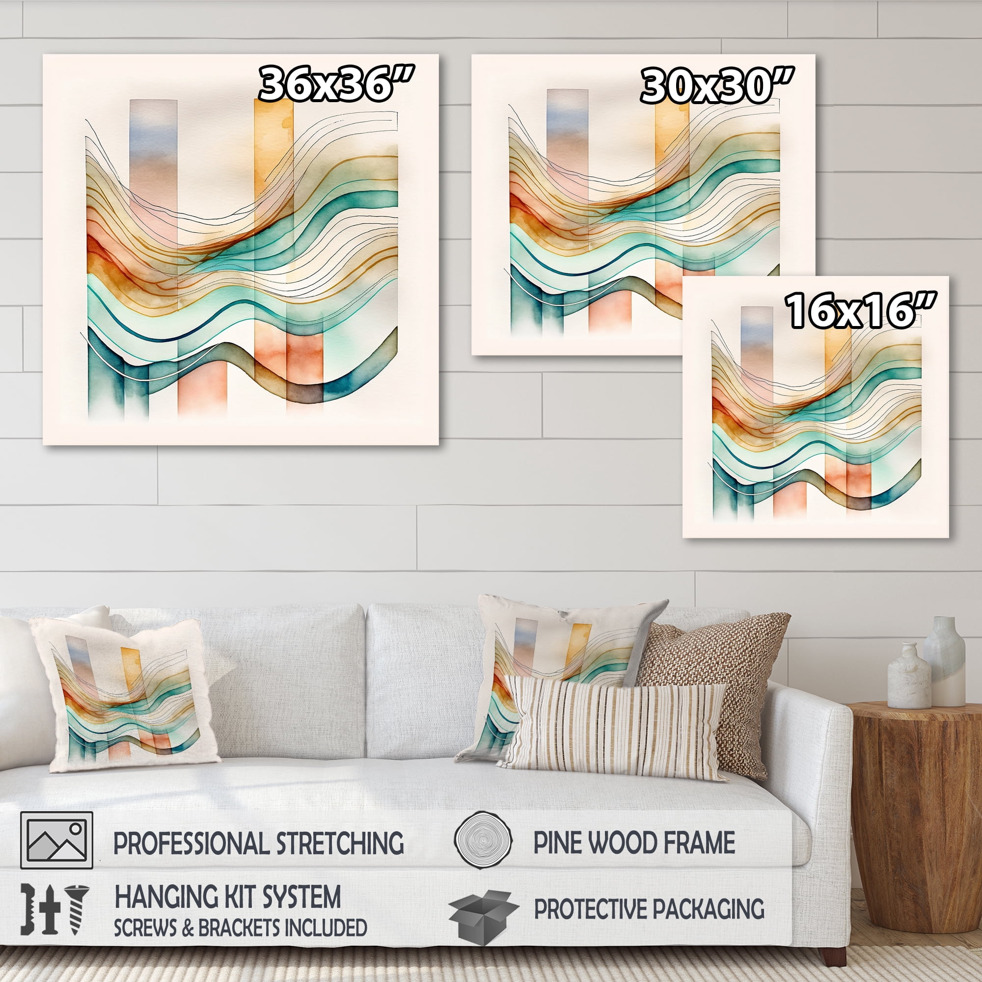 Designart Multi-Color Abstract Waves I Canvas Wall Art