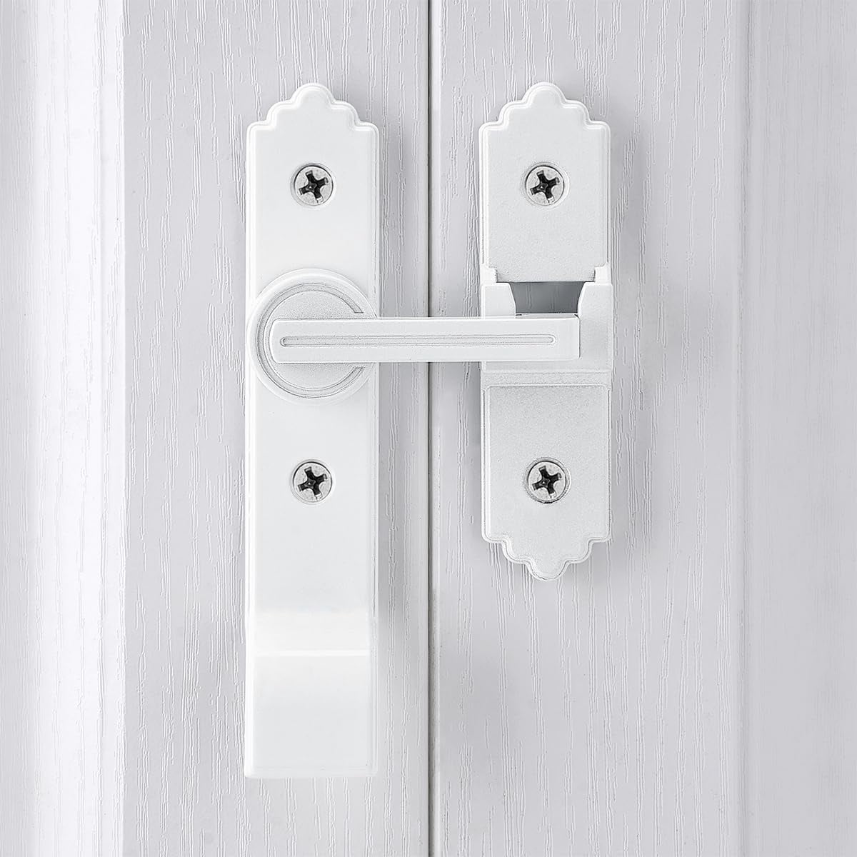 2 Packs 180 Degree White Barn Door Lock, Flip Gate Latch with Handle, Heavy Sliding Door Latches, Door Security Sliding Latch Lock for Cabinets, Bathroom, Garden, Window, Garage