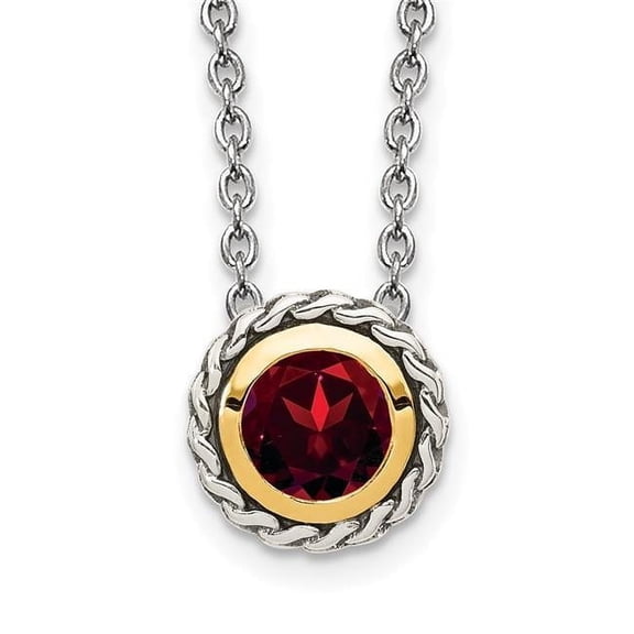 Finest Gold 14K Sterling Silver Two-Tone with Accent Garnet Necklace