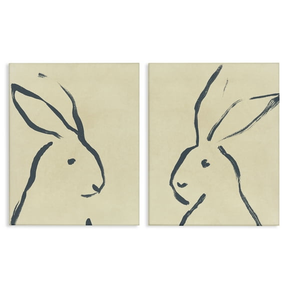 Stupell Industries Minimalist Rabbit Line Portrait Animals Drawing Wrapped Canvas Art Print Wall Art, 16 x 20, Set of 2