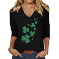 thumbnail image 2 of Arlun Women's St.Patrick's Day T-Shirts Trendy Shamrock 3/4 Sleeve V-Neck Tops Irish Traditional Festival Graphic Tees Casual Stylish Party Spring T Shirt 7-Black XL, 2 of 3