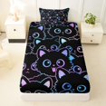 thumbnail image 4 of Manfei Gothic Kitten Twin Sheets, Simple Line Cat Bedding, Black Blue Purple, 3-Piece, 1 Flat Sheet, 1 Fitted Sheet and 1 Pillowcase, 4 of 6