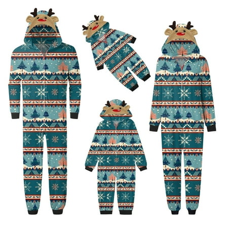 

JWZUY Family Matching Christmas Pajamas Set Sleepwear Jumpsuit Hoodie with Hood Matching Holiday PJ s for Kid 9-10 Years