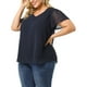 thumbnail image 1 of Women's Plus Size Blouse Pin Dots Round Neck Casual Smocked Bell Short Sleeve Top Royal Blue 2X, 1 of 7