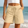 thumbnail image 2 of Gtoiithly Women's Summer Elastic High Waist Drawstring Wide Straight Leg Relaxed Fit Casual Shorts with Deep Pockets Beige M, 2 of 5