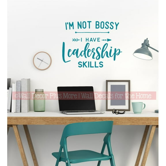 Office Vinyl Wall Art - Not Bossy Have Leadership Skills Quote Decals for Wall - Matte Vinyl Wall Decal Sayings for Cubicle Décor 23x18- Inch Teal