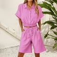 thumbnail image 2 of Vestidos Casuales Para Mujer, Blusas De Mujer De Moda Conjunto de blusa y pantalones cortos de lino para mujer, con solapa, manga corta y botones sueltos, para verano, 2 of 7