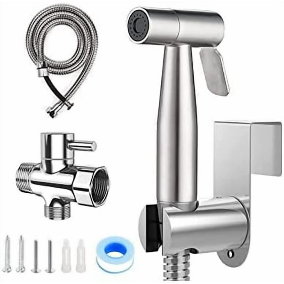 Handheld Bidet Sprayer,Toilet or Wall Mounted leaking Hose, Multi-function Shower 304 Stainless Steel Material with Bidet Hose Feminine Wash, for Baby Pets Wash, Silver$$Tools & Hardware Other